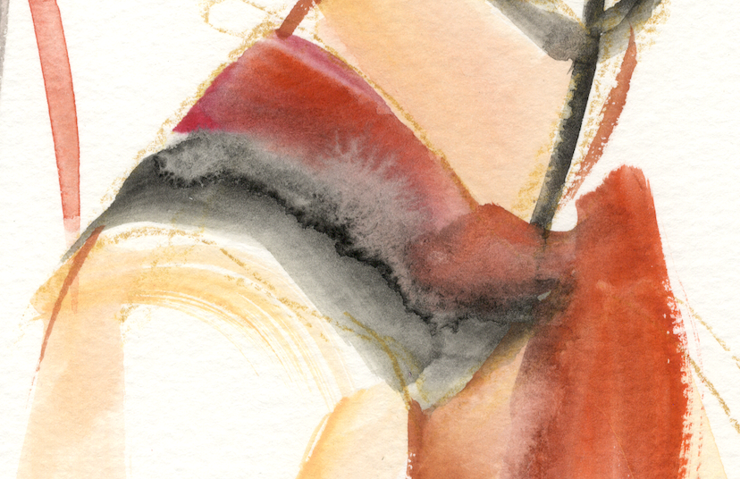 Close-up of the watercolor bleed along the waist of the figure